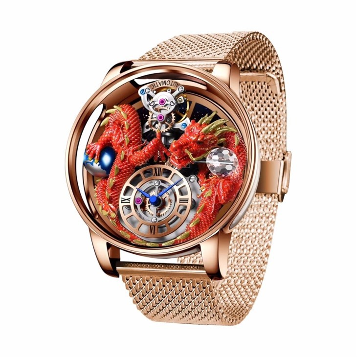 Nuevo estilo, superventas, exquisito reloj minimalista con dragón, movimiento de cuarzo, reloj de acero inoxidable 316L, reloj de cuero superior, relojes para hombres
