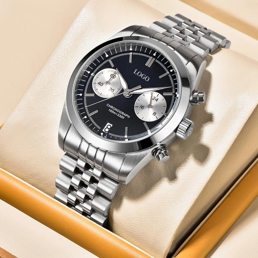 VK64 Movement Stainless Steel Wristwatch For Men
