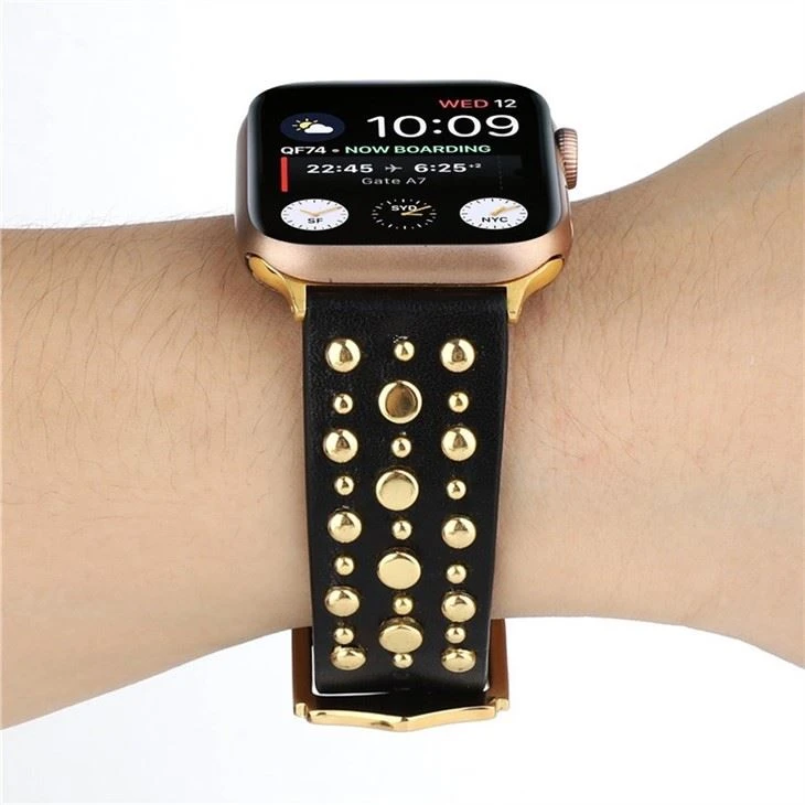 Suitable For Apple Watch Apple Watch Rivet Leather Strap Full Nail High Street Wristband IWatch Gold Rivet