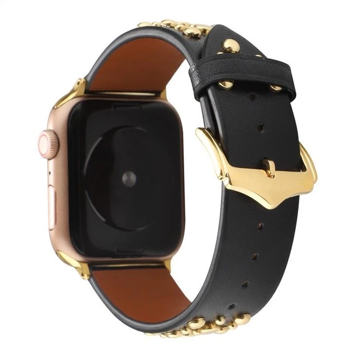 Suitable For Apple Watch Apple Watch Rivet Leather Strap Full Nail High Street Wristband IWatch Gold Rivet